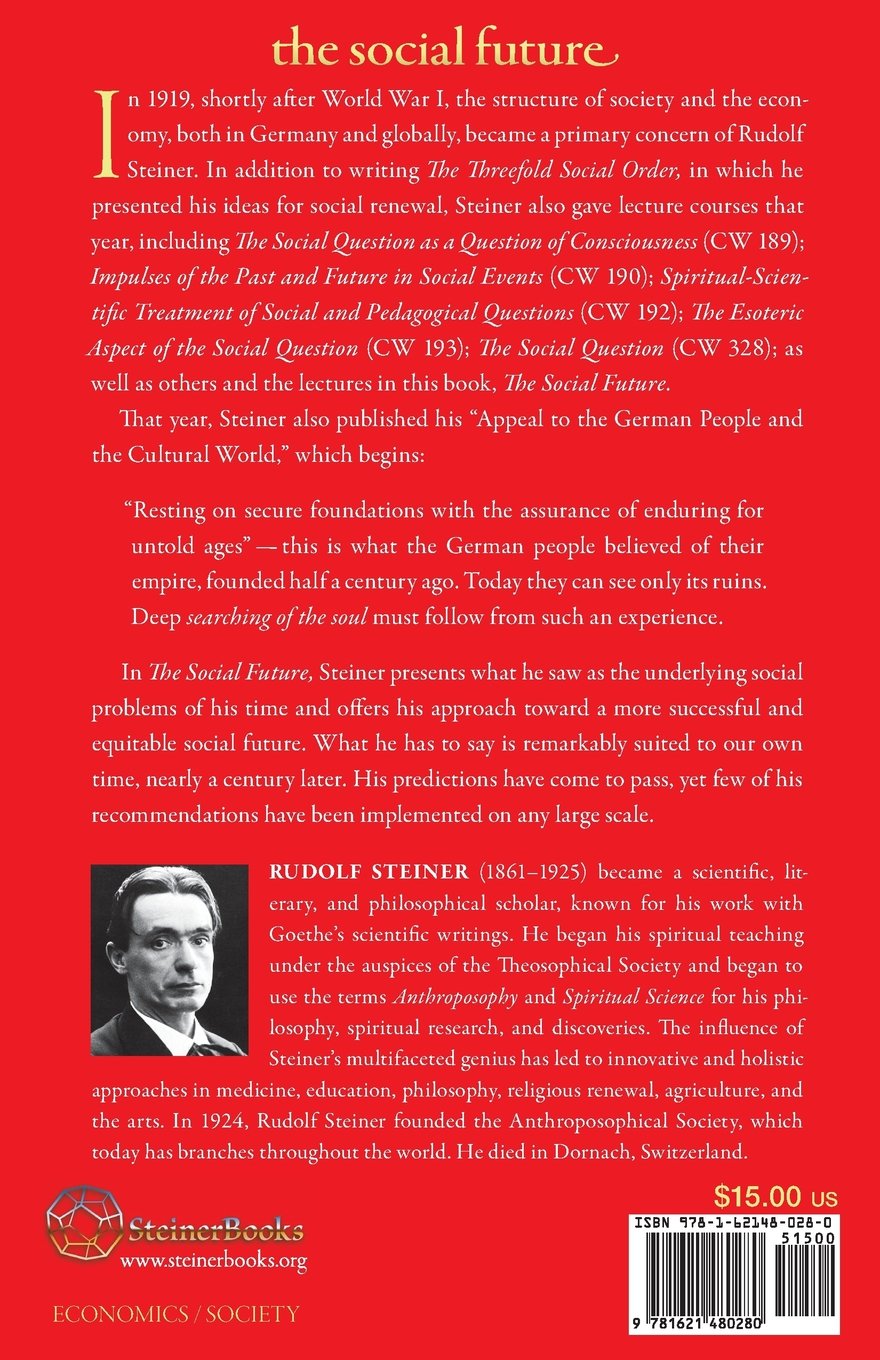 The Social Future by Rudolf Steiner — back cover | Rudolf Steiner Bookstore