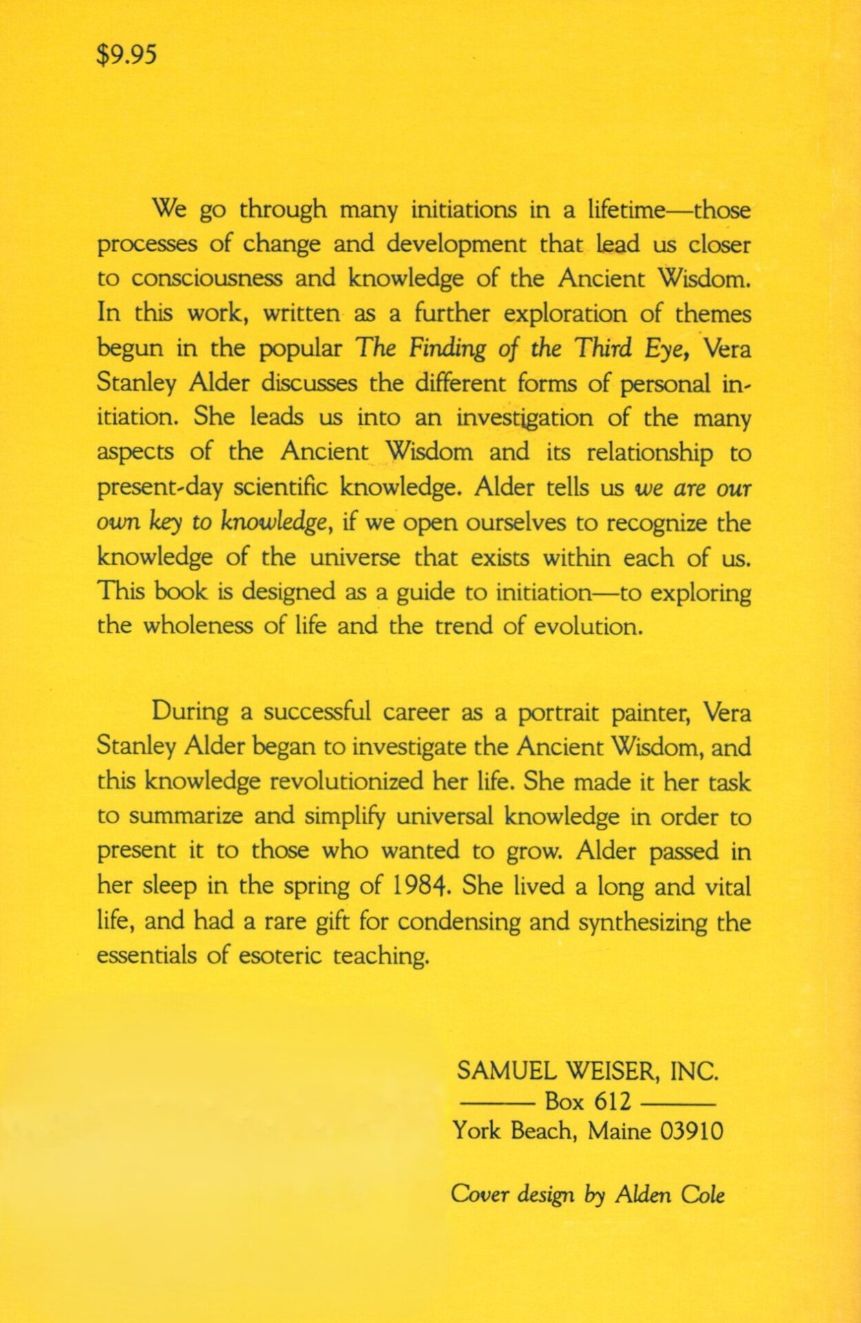 The Initiation of the World by Vera Stanley Alder - back cover