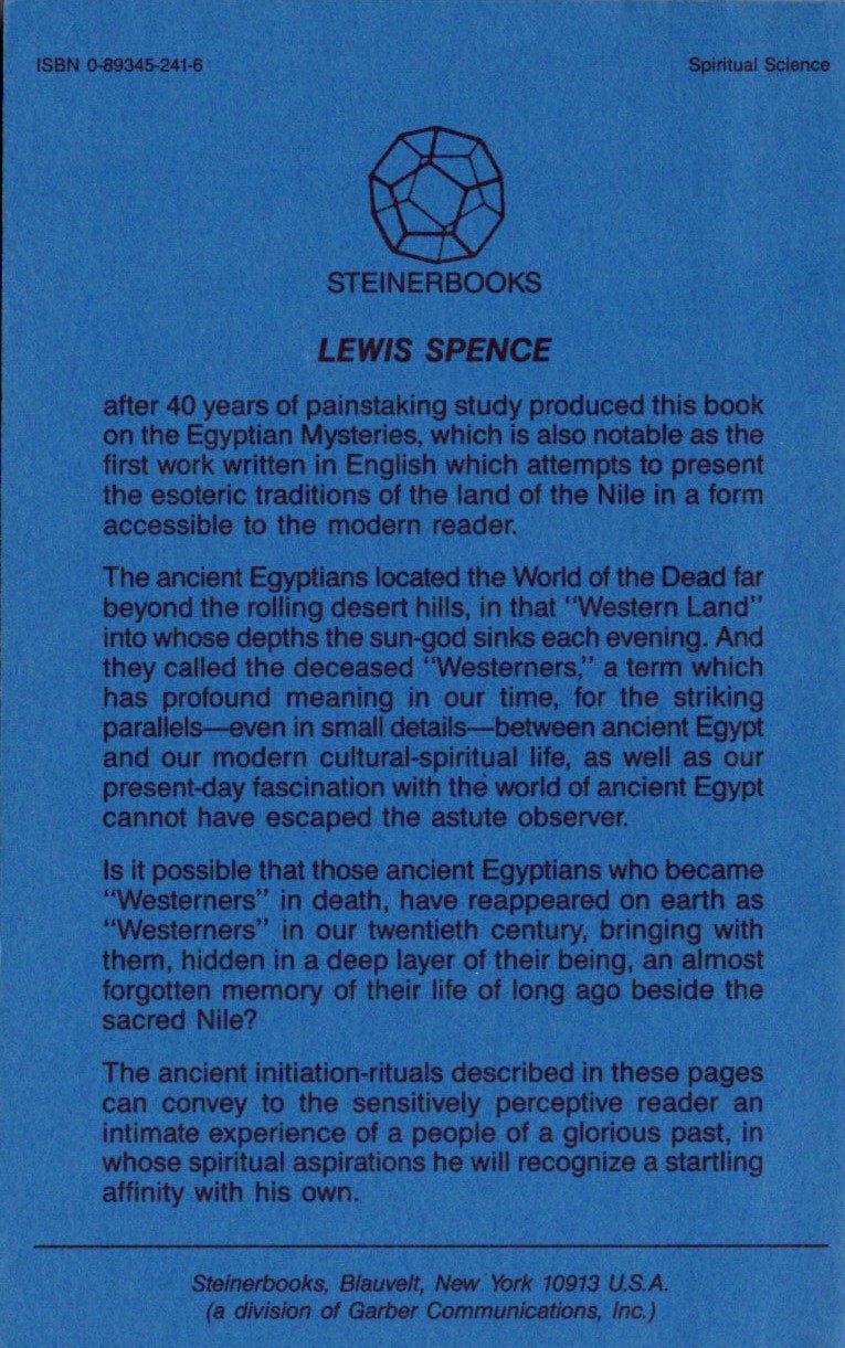 The Mysteries of Egypt by Lewis Spence - SteinerBooks - back cover
