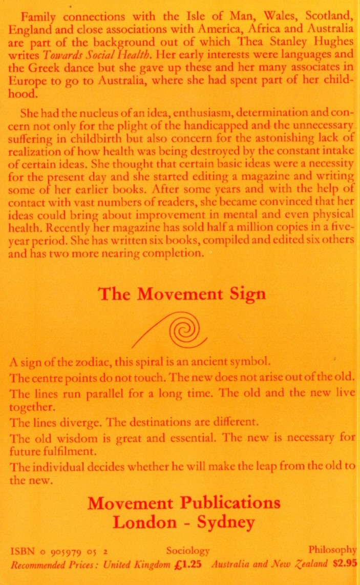 Toward Social Health by Thea Stanley Hughes - back cover