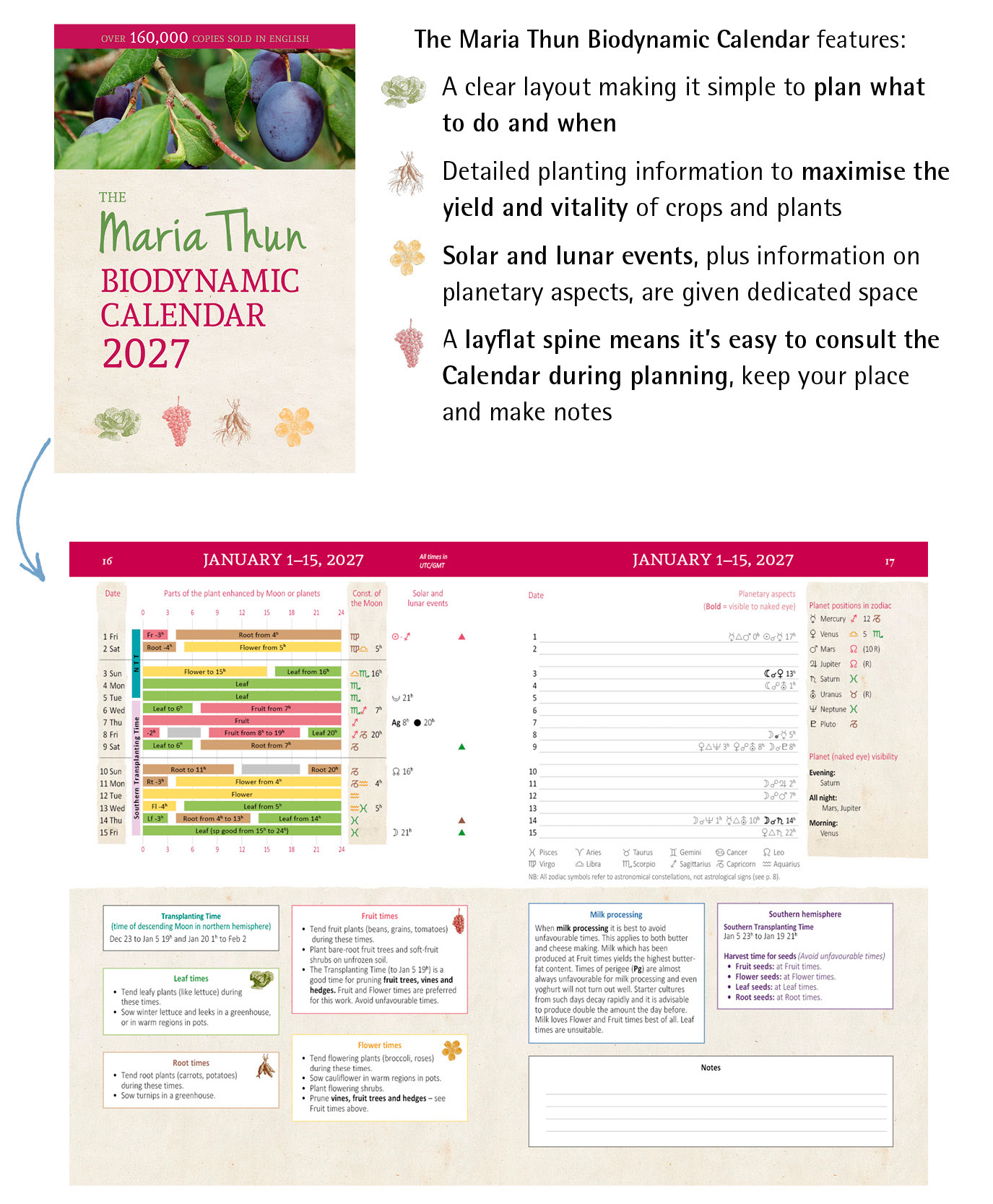 Inside pages of The North American Maria Thun Biodynamic Almanac 2027 | Rudolf Steiner Bookstore