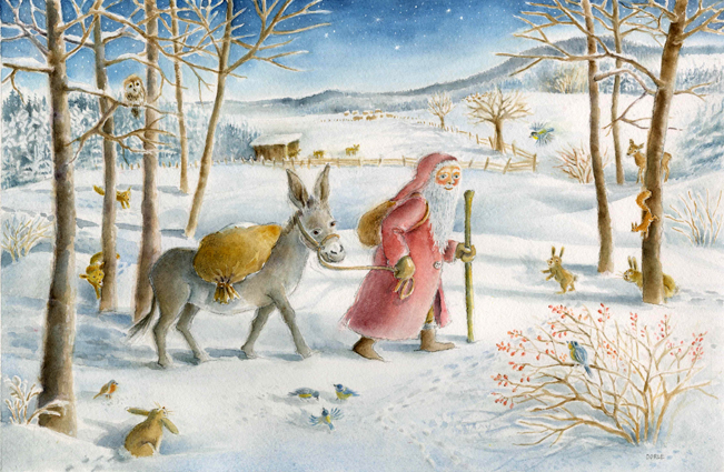 Saint Nicholas and the Donkey (Card) by Dorle Schausbreitner | Rudolf Steiner Bookstore
